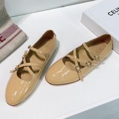 FLAT MARY JANE IN SEPIA TAN CALFSKIN