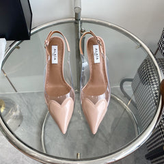 ALAIA HIGH 6 CM SLINGBACK IN BEIGE CREAM PATENT CALFSKIN AND FILM