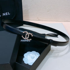 CC BELT 20MM IN BLACK CALFSKIN GOLD HARDWARE ATTACH PEARLS