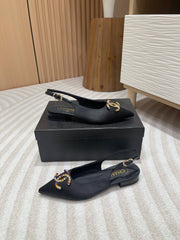 CC SLINGBACKS BLACK SATIN AND LAMBSKIN