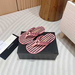 CC WOVEN FLIP FLOP BLACK MIX PINK SHEEPSKIN