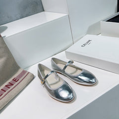 BALLET FLAT IN SILVER CALFSKIN