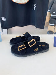 PRA STRAP SLIDES SANDALS DARK BLUE SUEDE