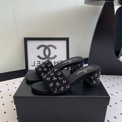 RHINESTONE LETTER HIGH HEELS BLACK LAMBSKIN