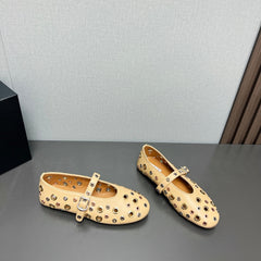 ALAIA MARY JANE SHOES IN BEIGE CREAM LAMBSKIN GOLD MIX SILVER HARDWARE