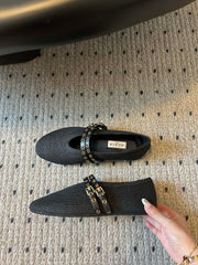 ALAIA MARY JANE SHOES IN BLACK ZP CUSTOM STRAW AND DENIM