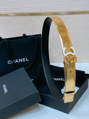 CC BELT 30MM IN GOLD SMOOTH CALFSKIN GOLD MIX WHITE HARDWARE