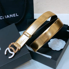 CC BELT 30MM IN GOLD SMOOTH CALFSKIN GOLD MIX WHITE HARDWARE