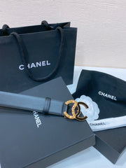 CC BELT 30MM IN BLACK SMOOTH CALFSKIN GOLD MIX BLACK METAL LOGO