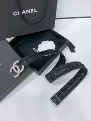 CC ELASTIC BELT 30MM IN BLACK CALFSKIN SILVER HARDWARE WITH RHINSTONES