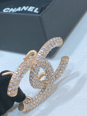 CC ELASTIC BELT 30MM IN BLACK WOOL FABRIC GOLD HARDWARE WITH RHINSTONES