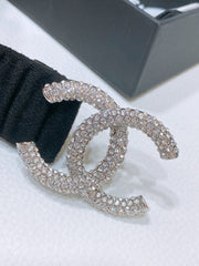 CC ELASTIC BELT 30MM IN BLACK WOOL FABRIC SILVER HARDWARE WITH RHINSTONES