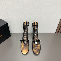 ALAIA SHORT BOOTS IN BLACK MESH FISHNET
