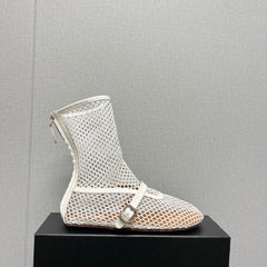 ALAIA SHORT BOOTS IN WHITE MESH FISHNET