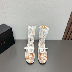 ALAIA SHORT BOOTS IN WHITE MESH FISHNET