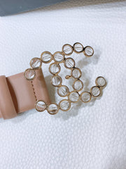 CC BELT 30 MM IN ALMOND BEIGE CALFSKIN PEARL LOGO WITH GOLD HARDWARE