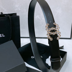 CC BELT 30 MM IN BLACK CALFSKIN PEARL LOGO