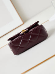 FLAP BAG WITH TOP HANDLE 18 IN WINE RED OIL-WAX LAMBSKIN GOLD HARDWARE