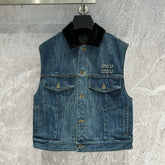 Miu Navy Denim Trucker Vest