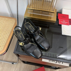 MARY-JANE VLOGO LOCKER SLINGBACK PUMPS BLACK SHEEPSKIN 60 MM