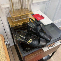 MARY-JANE VLOGO LOCKER SLINGBACK PUMPS BLACK SHEEPSKIN 60 MM