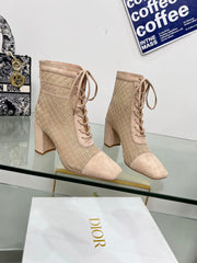 NAUGHTILY-D HEELED ANKLE BOOT IN BISQUE BEIGE EMBROIDERED MESH AND SUEDE 8 CM