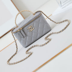 CHANEL 25S MINI VANITY BAG 16 CM IN GREY LAMBSKIN WITH CRYSTAL-EMBELLISHED CC LOGO