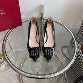 EFFLORESCENCE BALLERINAS PUMPS IN BLACK TWEED WITH FINE WHITE STRIPES EMBELLISHED CRYSTALS