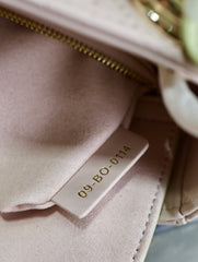 MINI LADY BAG 17 IN BABY PINK QUILTED MACROCANNAGE CALFSKIN SWAMP YELLOW STRAP