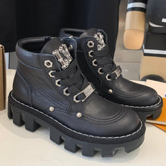 LV CHECKER ANKLE BOOT IN BLACK CALFSKIN