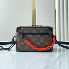 MINI SOFT TRUNK 18 IN BROWN MONOGRAM CANVAS RED ORANGE CHAIN