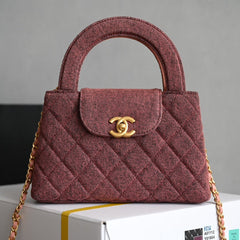 CHANEL 25S KELLY 19 CM IN WINE RED TWEED WITH GOLD HARDWARE