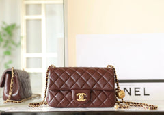CHANEL 25S FLAP BAG 20 CM IN DARK BROWN LAMBSKIN WITH GOLD HARDWARE