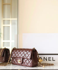 CHANEL 25S FLAP BAG 20 CM IN DARK BROWN LAMBSKIN WITH GOLD HARDWARE