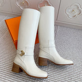HM 25S TALL BOOTS 50 MM IN WHITE CALFSKIN WITH GOLD HARDWARE