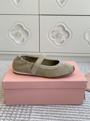 MARY JANE FLATS IN TROUT SUEDE