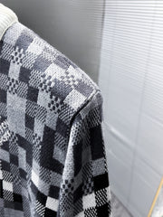 LV KNITTED SWEATER IN GRAY BLACK WHITE DAMOFLAGE MOTIF WOOL 238799