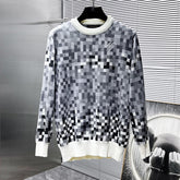 LV KNITTED SWEATER IN GRAY BLACK WHITE DAMOFLAGE MOTIF WOOL 238799