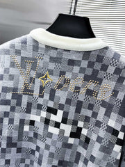 LV KNITTED SWEATER IN GRAY BLACK WHITE DAMOFLAGE MOTIF WOOL 238799
