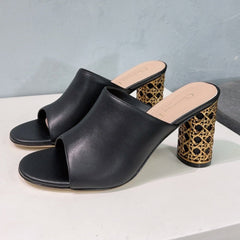 ICON HEELED SLIDE BLACK CALFSKIN 95 MM