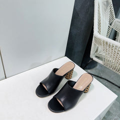 ICON HEELED SLIDE BLACK CALFSKIN 95 MM