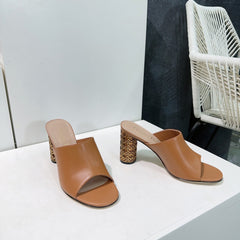 ICON HEELED SLIDE BRONZE BROWN CALFSKIN 95 MM