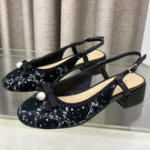 PEARL MARY JANE SLINGBACKS IN BLACK MIX WHITE TWEED 30 MM