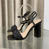 DWAY HIGH HEEL EMBROIDERED SANDAL BLACK CALFSKIN 95 MM