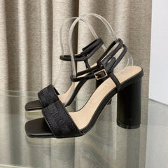 DWAY HIGH HEEL EMBROIDERED SANDAL BLACK CALFSKIN 95 MM