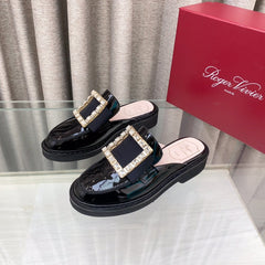 VIV' RANGERS MULES IN BLACK PATENT CALFSKIN CRYSTAL BUCKLE