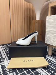 HIGH-HEEL 10 CM MULES IN WHITE PATENT CALFSKIN