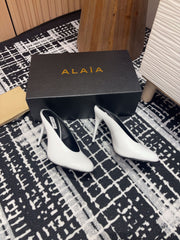 HIGH-HEEL 10 CM MULES IN WHITE PATENT CALFSKIN