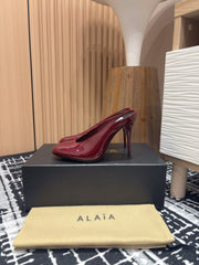 HIGH-HEEL 10 CM MULES IN BERRY RED PATENT CALFSKIN