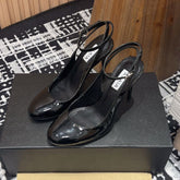 SLINGBACK HEEL 10 CM IN BLACK PATENT CALFSKIN